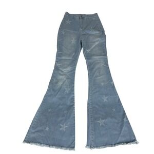 Nasty Gal Collection Star Print Flare Jeans Light Wash Bell Bottoms Size 6